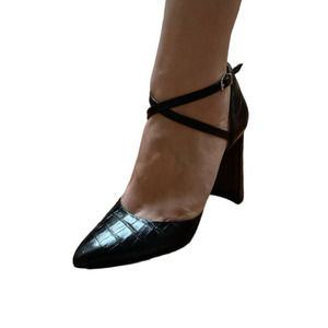 Antonio Melani Whittley Croc Embossed Ankle Strap Pumps Heels Black Size 8.5